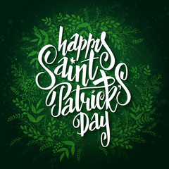 vector hand lettering saint patricks day greetings card with doodle branches