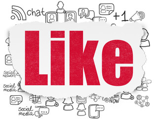 Social network concept: Like on Torn Paper background