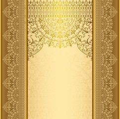 Fototapety  Pionowe tło ze złotym filigranowym obramowaniem ramki Tło orientalne złoto z koronkowymi ornamentami