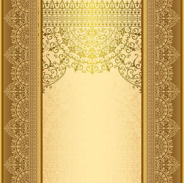 Vertical Background With Gold Filigree Frame Border Background Oriental Gold With Lace Ornaments