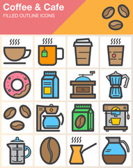 Coffee and Cafe line icons set, filled outline vector symbol collection, linear colorful  pictogram pack isolated on white. Signs, logo illustration, web graphics