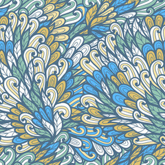 Fototapeta na wymiar Seamless floral yellow and blue doodle pattern