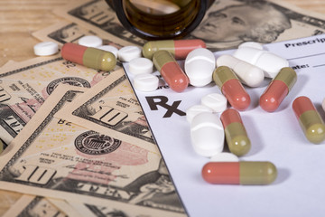 pills on dollar bills