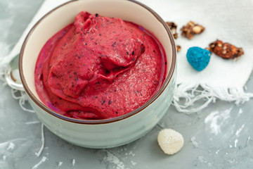 Acai Berry smoothie bowl. Love for a healthy vegan food concept