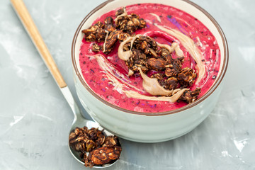 Acai Berry smoothie bowl. Love for a healthy vegan food concept