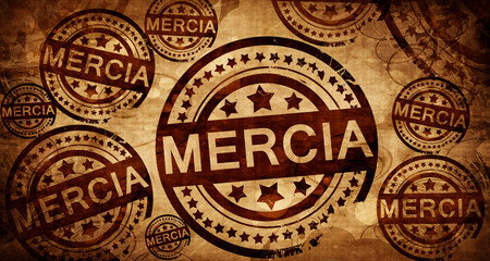 Mercia, vintage stamp on paper background
