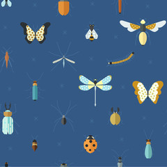 Obraz na płótnie Canvas Geometric pattern with bugs and insects. Colorful seamless texture for your design made in vector.