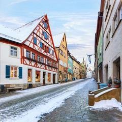 Obraz premium Amazing winter in old town of Rothenburg ob der Tauber, Middle Franconia, Bavaria, Germany