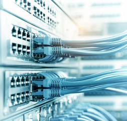 ethernet cable on network switches background