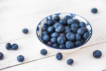 Blueberries in a Bowl on Wooden Background