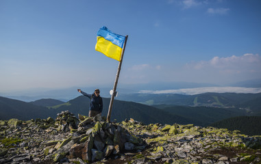 The woman at top of the massif of Gorgany  - system of ridges in the Ukrainian Carpathian's
