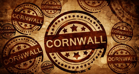 Cornwall, vintage stamp on paper background