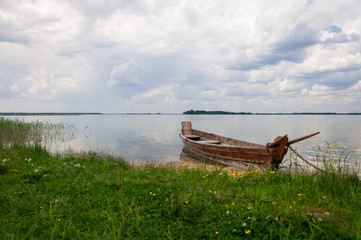 Another boat at the lovely Svityaz Lake. Shatsky National Natural Park (Shatsk, Volyn Region, Ukraine)