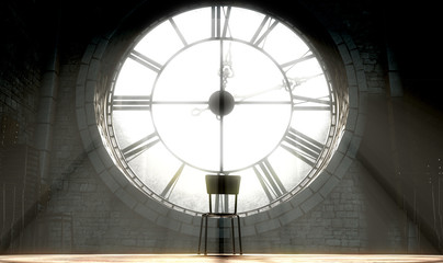 Antique Backlit Clock And Empty Chair