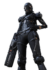 3d rendering of a cyborg girl on a white background