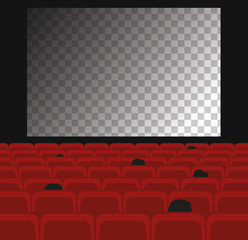 Obraz premium Cinema auditorium with transparent screen and red seats.