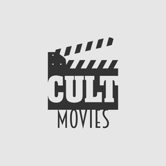 Cult movies vector logo, symbol or emblem design concept with clapperboard