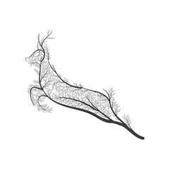 Wild deer jumping stylized bush