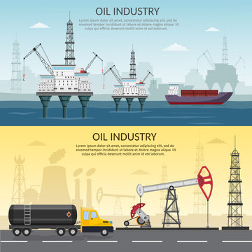 Vector of Oil rig industry processing petrol and transportation infographics set production elements.