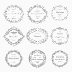 Collection of hand drawn wreaths. Cute template design elements. Vector illustration.