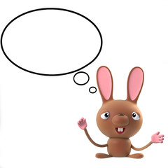 3d Cute cartoon Easter bunny rabbit character has an idea