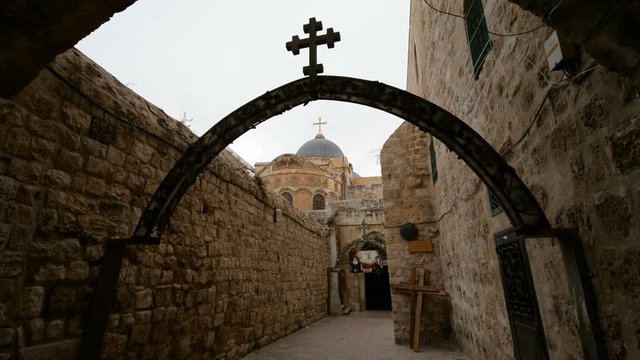 Exterior of Ethiopian Coptic Monastery on the roof of Church of the Holy Sepulchre in the Jerusalem, Israel.