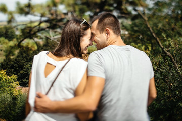 Fototapeta premium happy couple walking in the garden