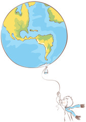 The future of our Earth / Vector illustration of planet Earth in a form a balloon, which boy holds in his hands
