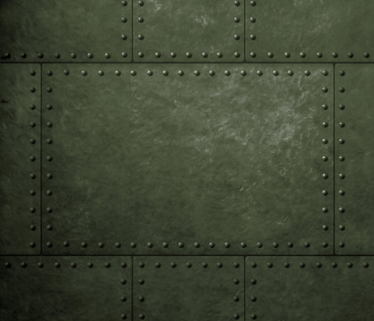 military green metal armor background with rivets