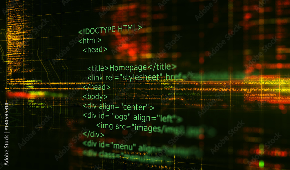 Aufkleber HTML code programming software background/Programming code abstract technology background of software developer and Computer script.