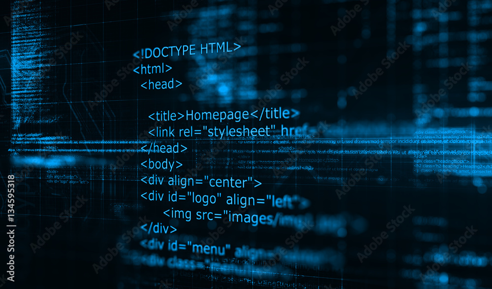 Aufkleber HTML code programming software background/Programming code abstract technology background of software developer and Computer script.