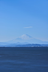 Fototapeta na wymiar View of Mount Fuji and sea from a cliff in Enoshima, Kanagawa Prefecture, Japan