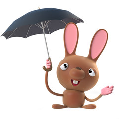 3d Cute cartoon Easter bunny rabbit character has an umbrella