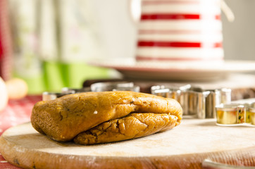 Gingerbread dought and angel heart shape cutters for baking 