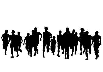 People athletes on running race on white background