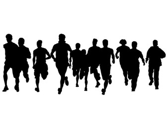 People athletes on running race on white background