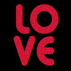 red glitter LOVE on black