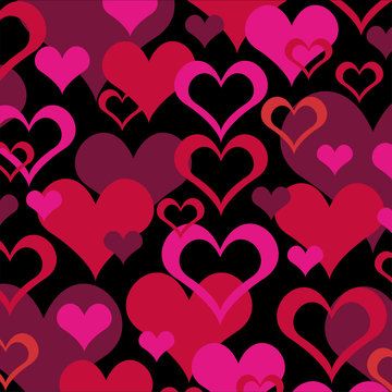 overlapping valentine hearts on black