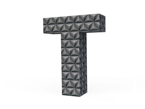 Metallic Letter T with Diamond-cut Pattern Isolated in 3D