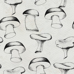 Hand drawn seamless pattern with mushrooms.