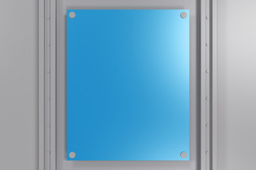 Rectangular colored plate on white background with rivets