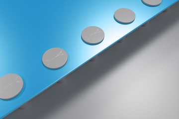 Rectangular colored plate on white background with rivets