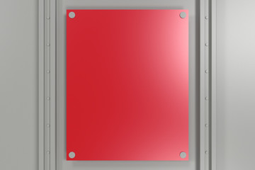 Rectangular colored plate on white background with rivets