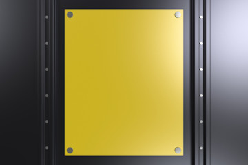 Rectangular colored plate on black background with rivets