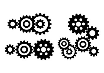 Black cogwheel icons on white background