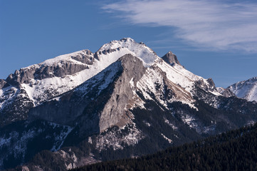 Beautiful winter scenery of the great snowy mountain peaks