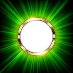 Metallic gold ring with text space and green light illuminated Vector Illustration