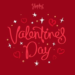 Happy Valentine's Day. Trendy greeting card with a handwritten calligraphy composition.
 Design elements. Vector illustration
