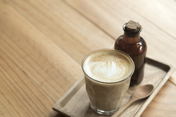 Coffee latte set on wooden table