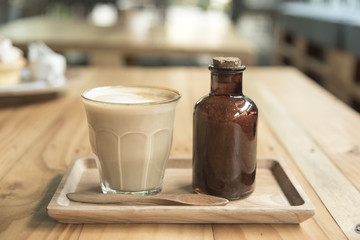 Coffee latte set on wooden table